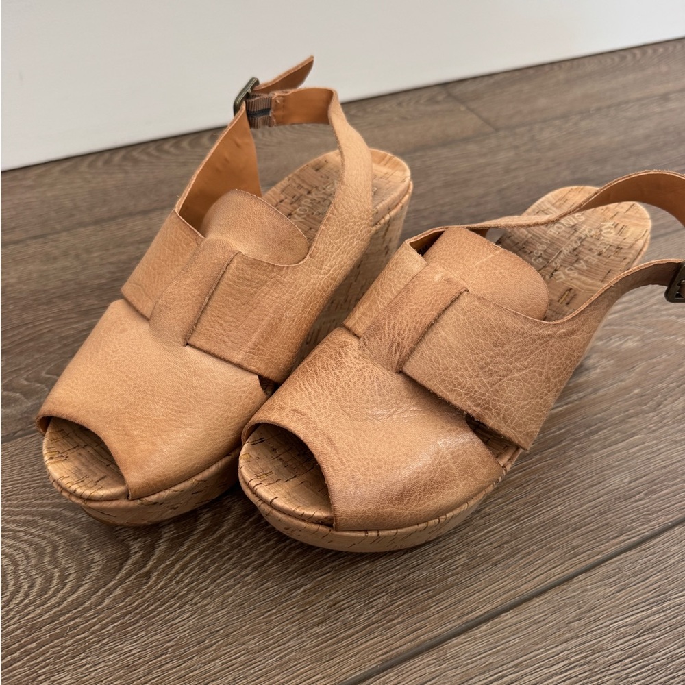 Women’s Kork-Ease Alex Tan Leather Wedge Sandals size 8
